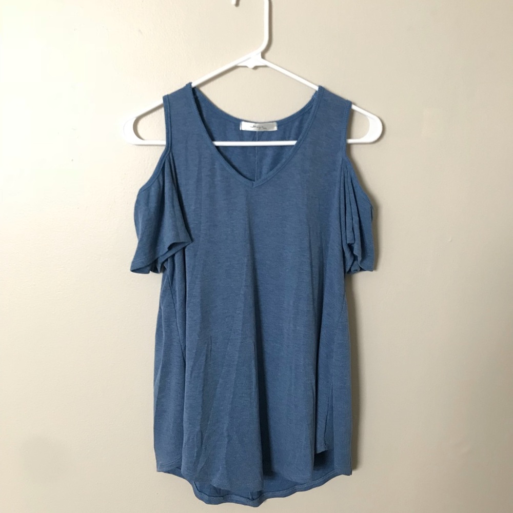 Blue Cold Shoulder Top